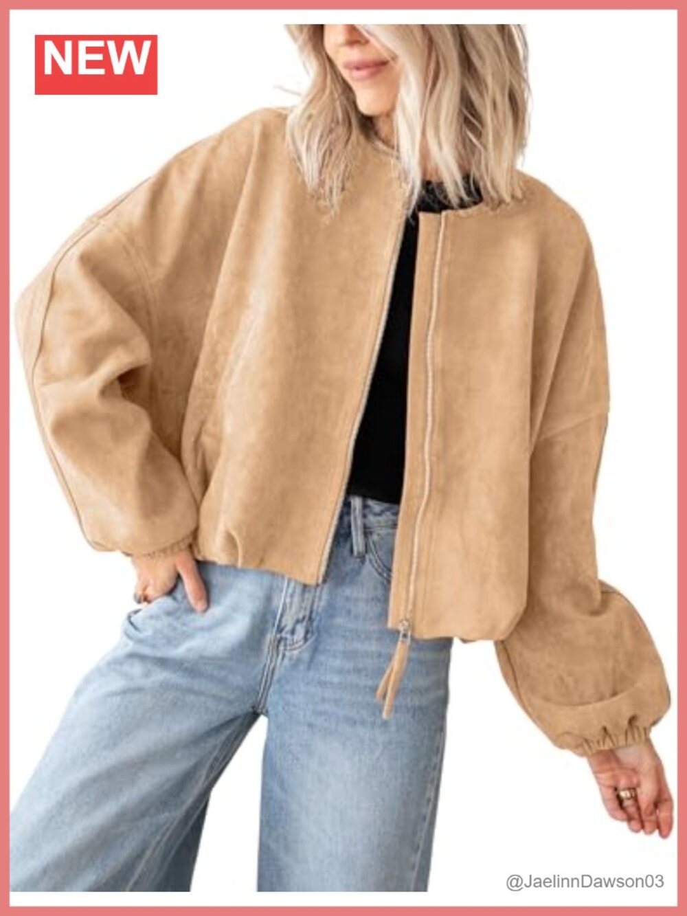 Faux Suede Bomber Jacket Cropped Zip Up Oversized Coat